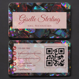 Tarjeta De Visita Técnico de Uñas Black Opal Código QR Profesional