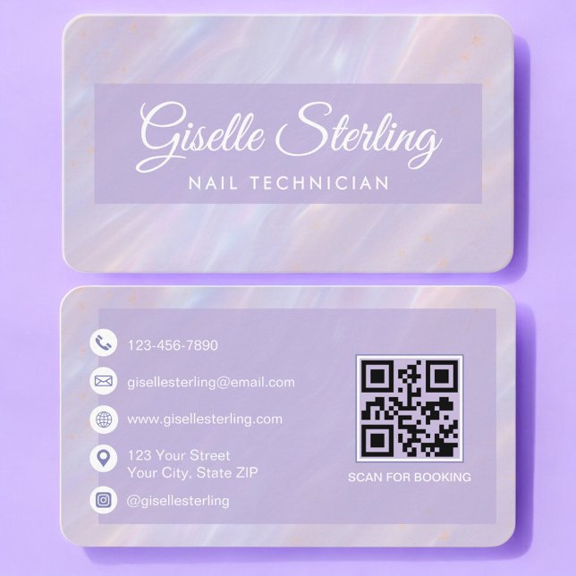 Tarjeta De Visita Técnico de uñas Código QR iridiscente Profesional (Subido por el creador)