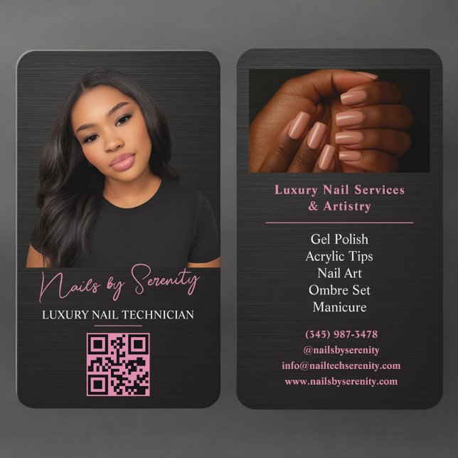 Tarjeta De Visita Técnico de Uñas Código QR Metálico Rosa Negro (Subido por el creador)