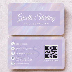 Tarjeta De Visita Técnico de uñas Código QR púrpura