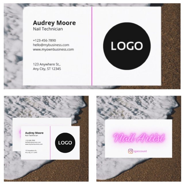 Tarjeta De Visita Técnico de Uñas con Plantilla Blanca Simple (Simple White Template Nail Technician Business Card
)