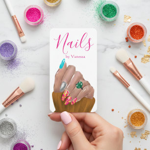 Tarjeta De Visita Técnico de Uñas Elegante Código QR de Manicurista