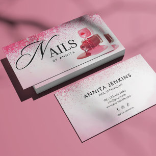 Tarjeta De Visita Técnico de Uñas Elegante con Brillo Rosa Monograma