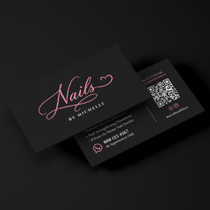 Tarjeta De Visita Técnico de uñas elegante rosa negro Manicurista