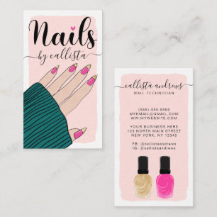 Tarjeta De Visita Técnico de uñas Girly Pink Gold Hand Ilustracion
