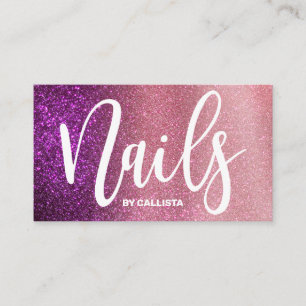 Tarjeta De Visita Técnico de uñas Magenta Purpurina triple rosa Ombr