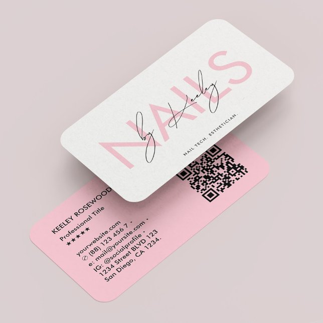 Tarjeta De Visita Técnico de uñas Manicurista Pastel Blanco Rosa (Nail Technician Manicurist Pastel Pink White Business Card
)