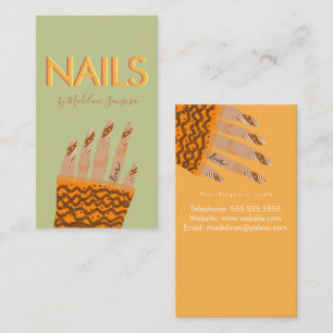 Tarjeta De Visita Técnico de uñas manos con letra triple naranja