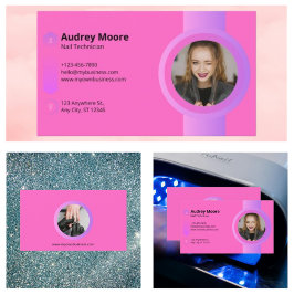 Tarjeta De Visita Técnico de Uñas Moderno Rosa