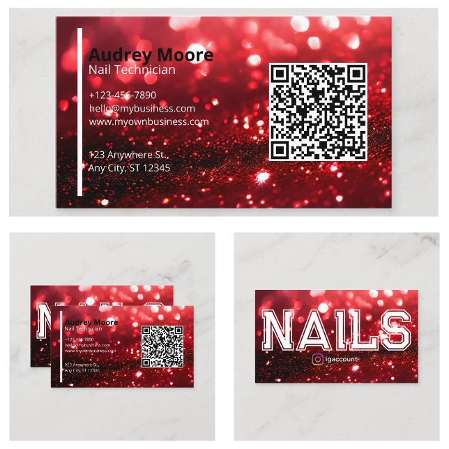 Tarjeta De Visita Técnico de Uñas Profesional Código QR (QR Code Professional Nail Technician Business Card
)