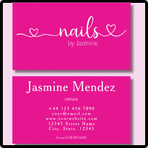 Tarjeta De Visita Técnico de Uñas Rosa Caliente Salón de Manicura Pr