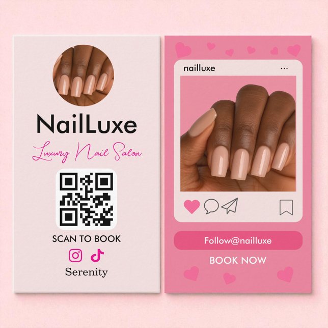 Tarjeta De Visita Técnico de uñas Rosa Instagram Código QR Foto (Subido por el creador)