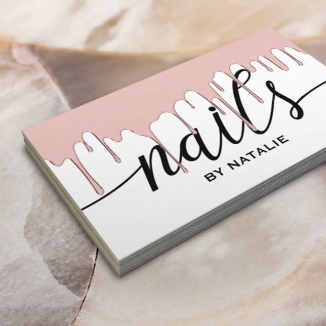 Tarjeta De Visita Técnico de uñas Rosa Oro Dripping Manicurista (Subido por el creador)