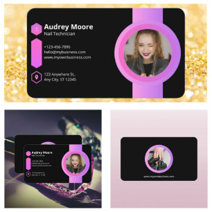 Tarjeta De Visita Técnico de uñas rosadas y negras