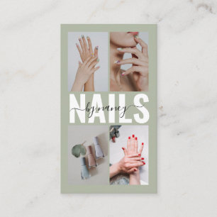 Tarjeta De Visita Técnico de uñas Verde Salvia Fotografía Collage Có