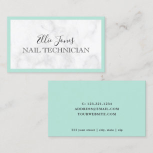 Tarjeta De Visita Técnico moderno de mármol blanco y uñas de ment