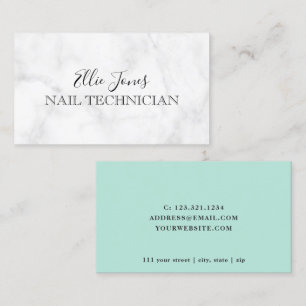 Tarjeta De Visita Técnico moderno de mármol blanco y uñas de menta