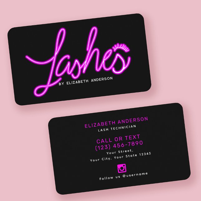 Tarjeta De Visita Técnico Retro Neon Script Lash (Subido por el creador)