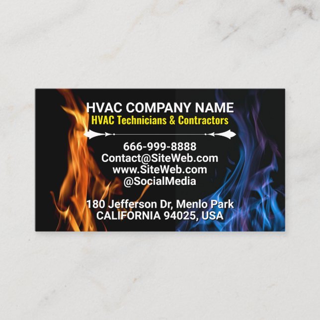 Tarjeta De Visita Técnicos y contratistas de HVAC | Profesional (Anverso)