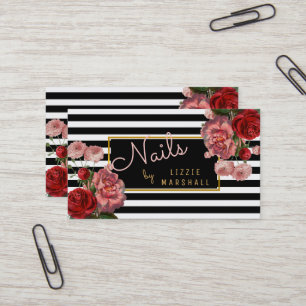 Tarjeta De Visita Tecnología blanca el   negra floral rosada del