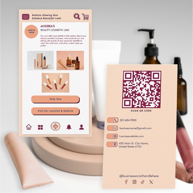 Tarjeta De Visita Tecnología de código QR cosmético de belleza de ma (Subido por el creador)