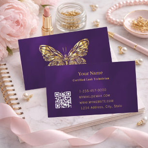 Tarjeta De Visita Tecnología de Pestañas de Lujo Mariposa de Oro Púr