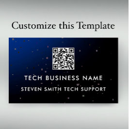 Tarjeta De Visita Tecnología Empresarial Código QR de Pixel Azul Mod