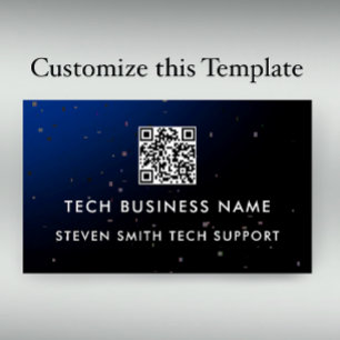 Tarjeta De Visita Tecnología Empresarial Código QR de Pixel Azul Mod