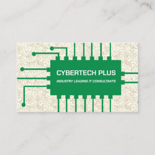 Tarjeta De Visita Tecnología informática Green Computer Chip and Cir