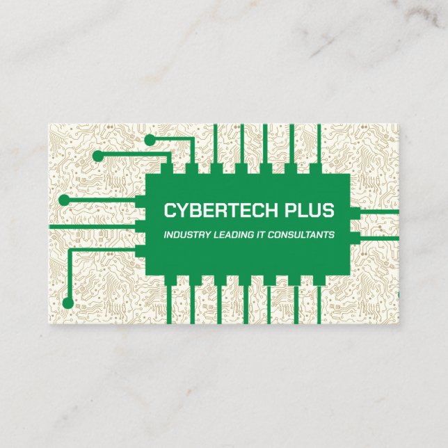 Tarjeta De Visita Tecnología informática Green Computer Chip and Cir (Anverso)