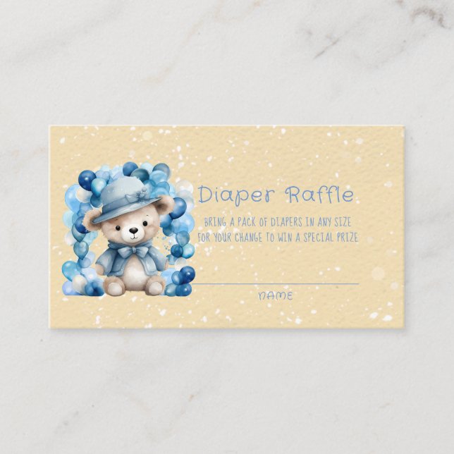 Tarjeta De Visita Teddy Bear Balloon Arch Boy Diaper Raffle (Anverso)