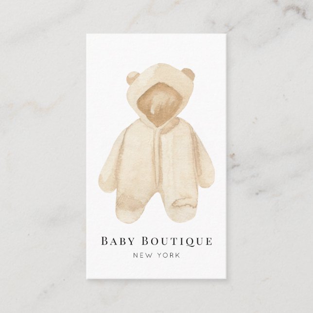 Tarjeta De Visita Teddy Bear Blanco Romper Bebé Boutique Social Medi (Anverso)