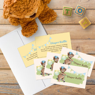 Tarjeta De Visita Teddy Bear en Scooter Baby Shower Diaper Raffle