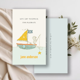 Tarjeta De Visita Teddy Bear Sailboat Monograma Kid Playdate Llamand