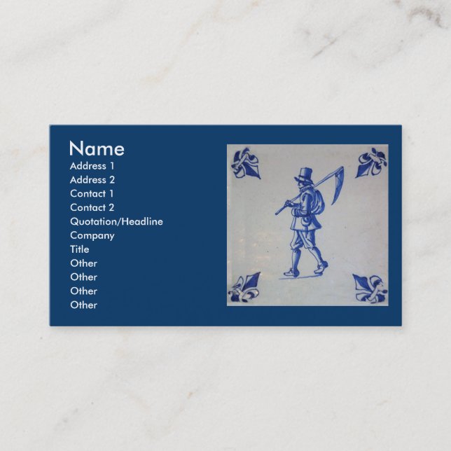 Tarjeta De Visita Teja azul de Delft - plantilla (Anverso)