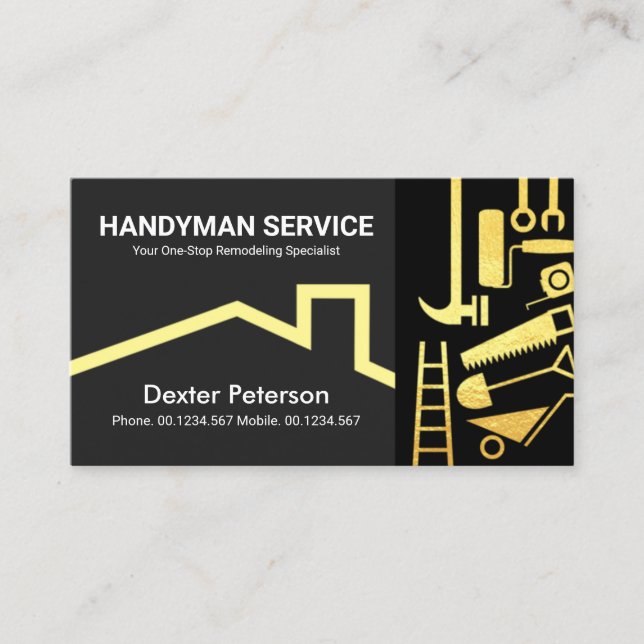 Tarjeta De Visita Tejido de herramientas estilizadas Gold Handyman (Anverso)
