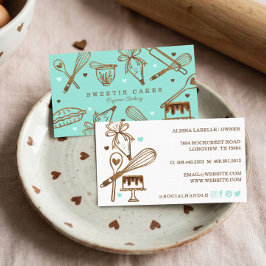 Tarjeta De Visita Tejido de madera y azul para hornear y cocinar