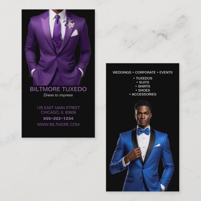 Tarjeta De Visita Tejido De Tuxedo Mens Ropa Moderna Limpia (Anverso / Reverso)