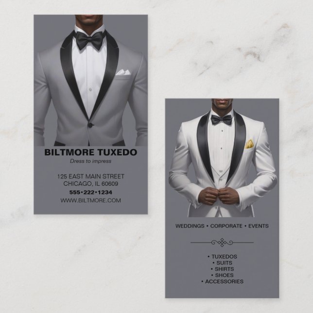 Tarjeta De Visita Tejido De Tuxedo Mens Ropa Moderna Limpia (Anverso / Reverso)