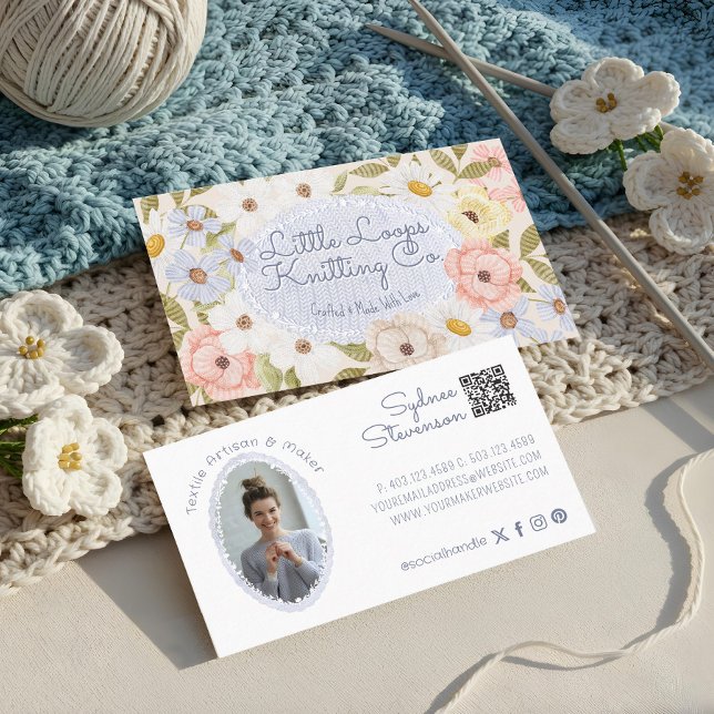 Tarjeta De Visita Tejido floral Crochet artesanal foto (Floral knitting Handmade Crochet Artisan Photo Business Card)