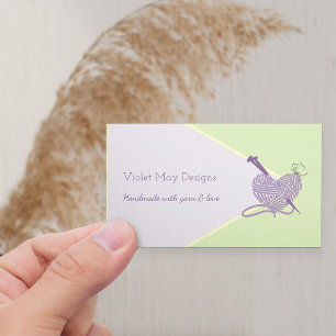 Tarjeta De Visita Tejido verde pastel artesanal o balsa yarn