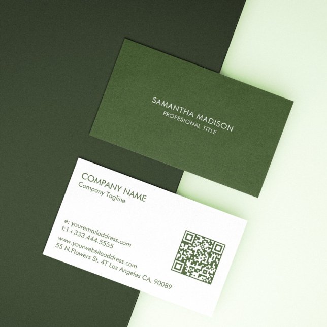 Tarjeta De Visita Tela de lino y arpillera tonos verde bosque minima (Subido por el creador)