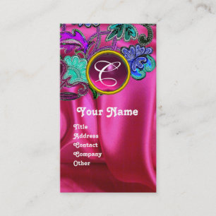 Tarjeta De Visita TELA DE SEDA DE ENCAJE FLORAL ROSA FUCsia, MONOGRA