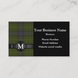 Tarjeta De Visita Tela escocesa de tartán verde con monograma