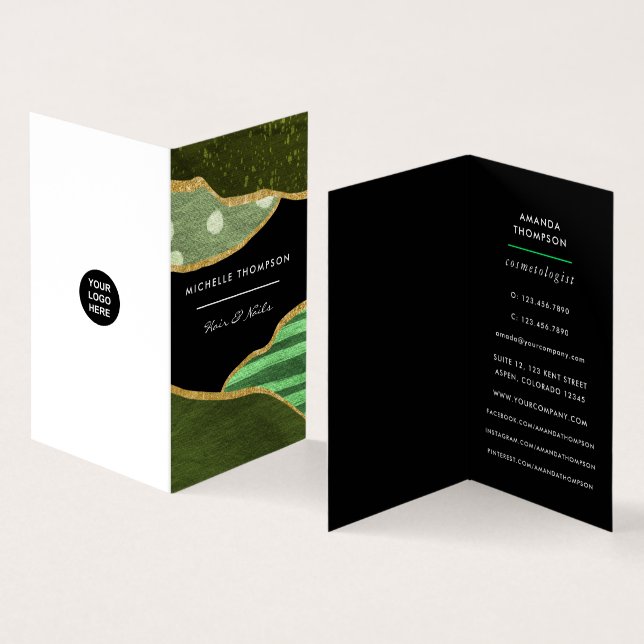 Tarjeta De Visita Tela verde y dorada (Interior y exterior)