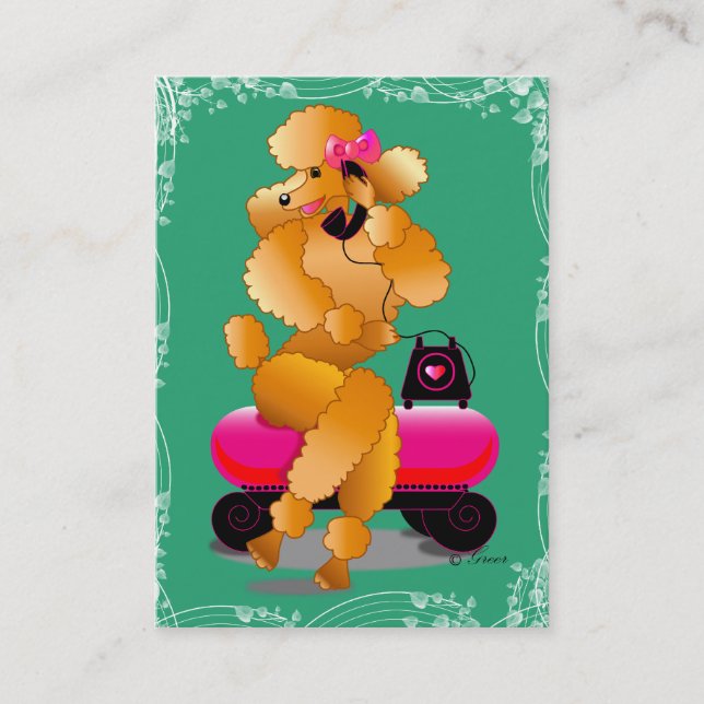 Tarjeta De Visita Teléfono Apricot Poodle Retro (Anverso)