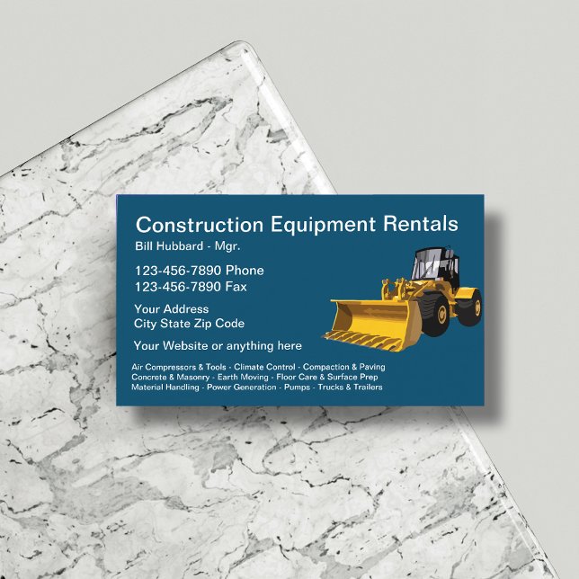 Tarjeta De Visita Tema de alquiler de equipo de construcción (Subido por el creador)