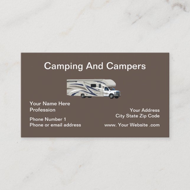 Tarjeta De Visita Tema de Camping Campgrounds Camper (Anverso)