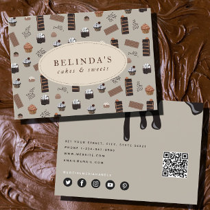 Tarjeta De Visita Tema de chocolate Panadería Chef Caterer Código QR