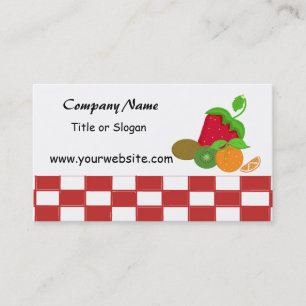 Tarjeta De Visita Tema de Frutas con Cuadros Rojos y Blancos